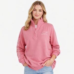 Vineyard Vines Pink Oversized Whale 1/4 Zip Sweatshirt Size S
